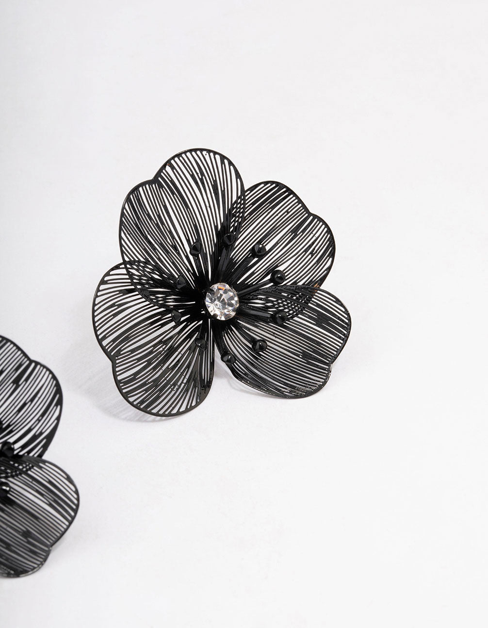Black Diamante Flower Stud Earrings