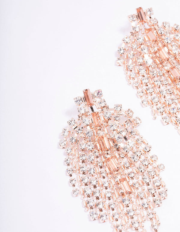 Rose Gold Mixed Stone Cup Chain Drop Earrings