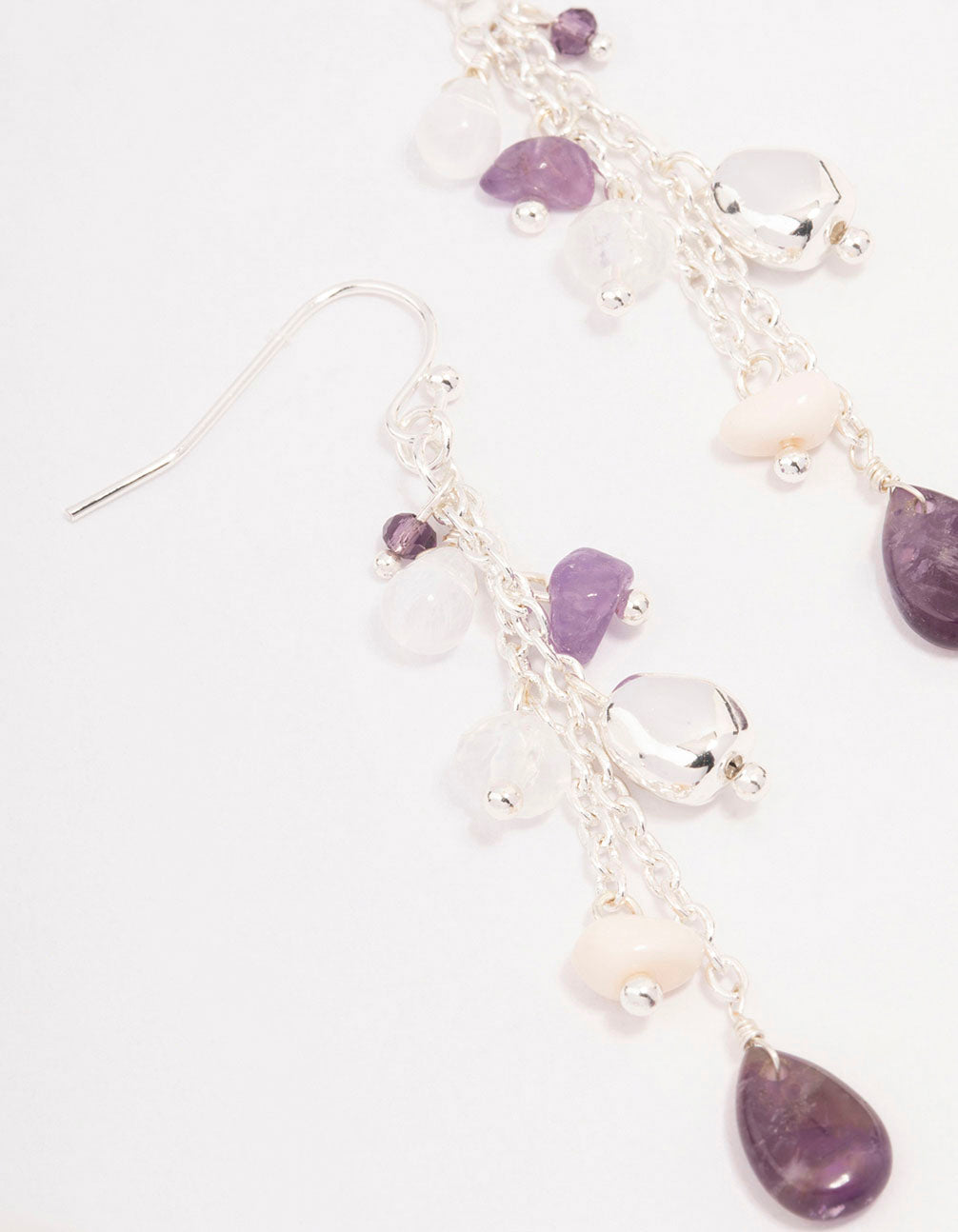 Silver Purple Fluorite Tassel Drop Earrings