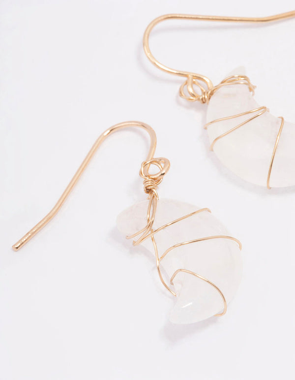 Gold Clear Quartz Moon Drop Earrings