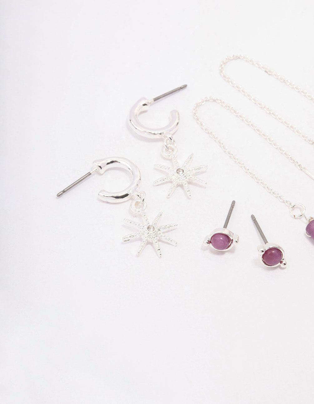Silver Mixed Celestial & Thread Through Earring 4-Pack