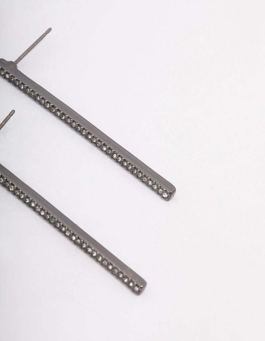 Gunmetal Skinny Diamante Drop Earrings