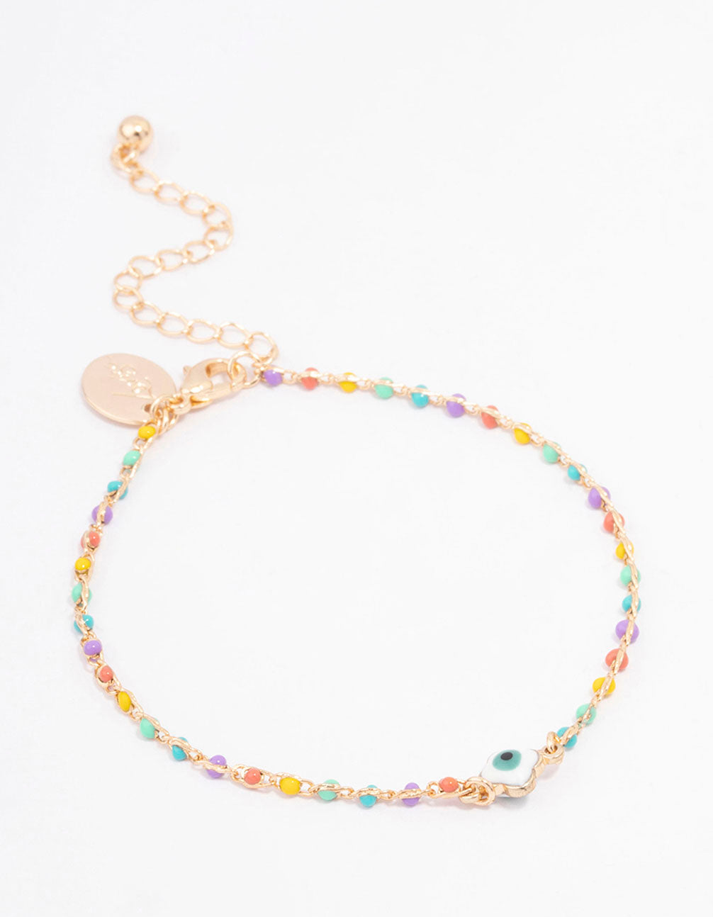 Rainbow Beaded Evil Eye Chain Bracelet