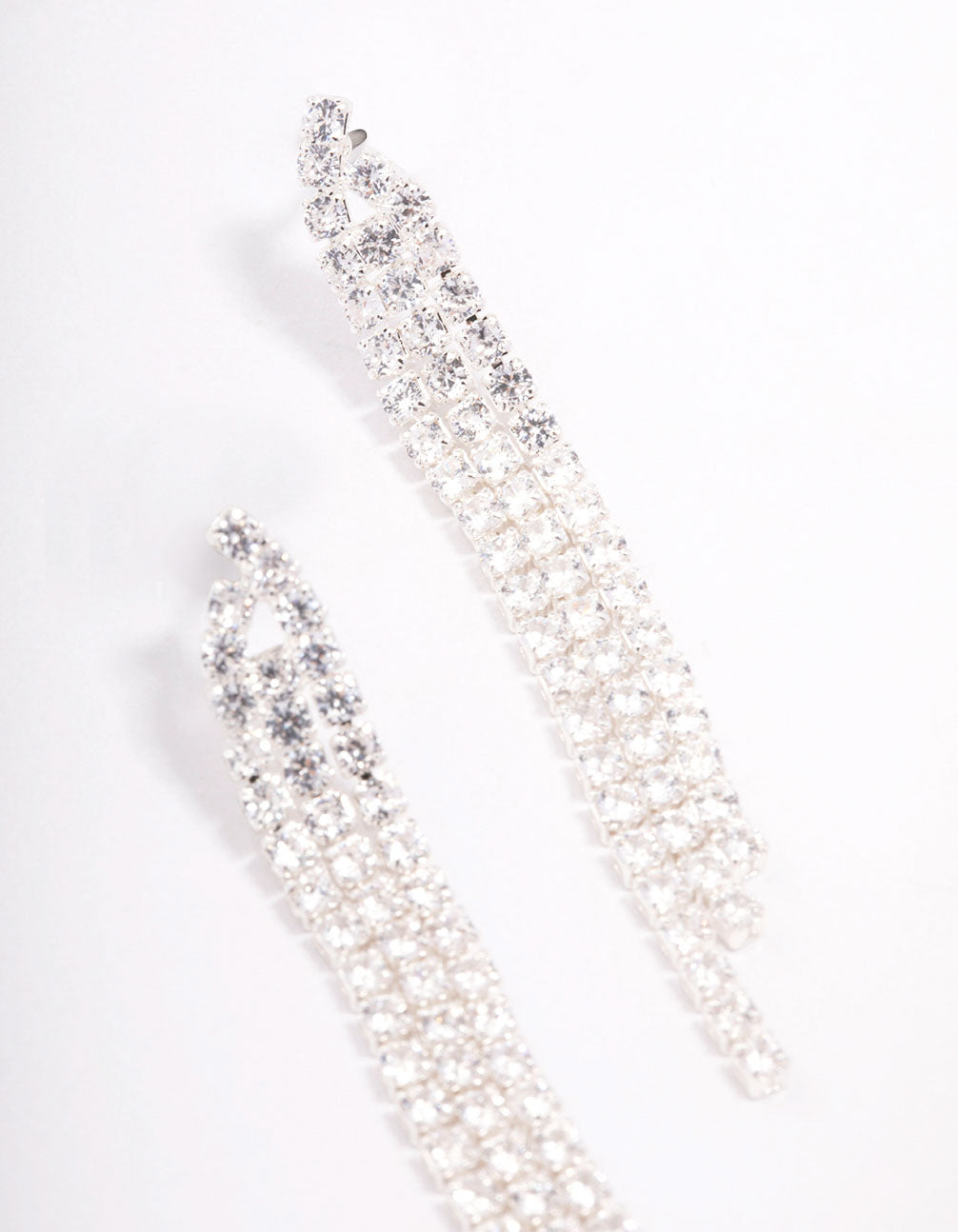 Silver Plated Brass Triangular Cubic Zirconia Cup Chain Drop Earrings