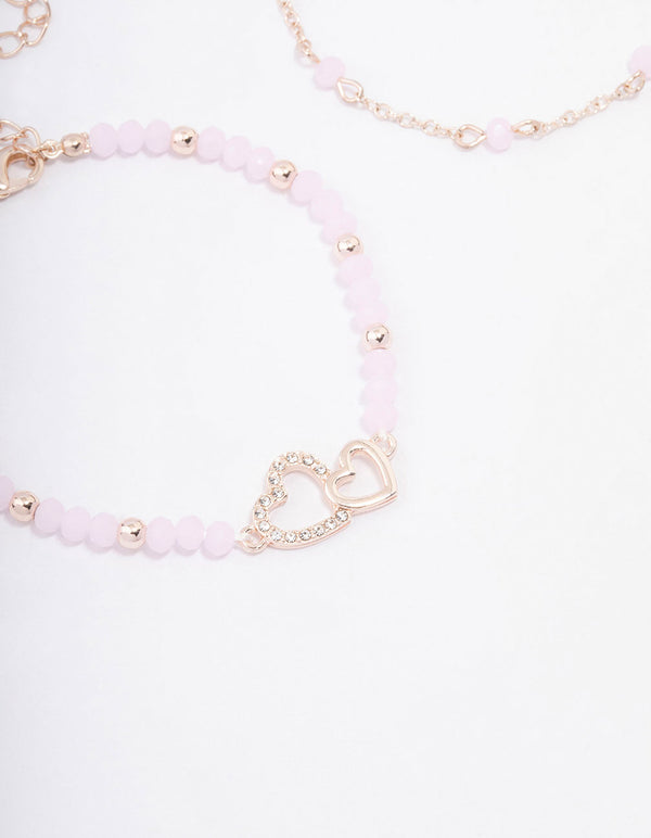 Rose Gold Pink Beaded Heart Bracelet Pack