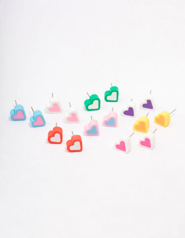 Silver Rubber Heart Stud Earring 8-Pack