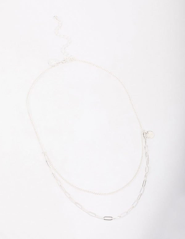 Silver Curb & Cable Layered Necklace