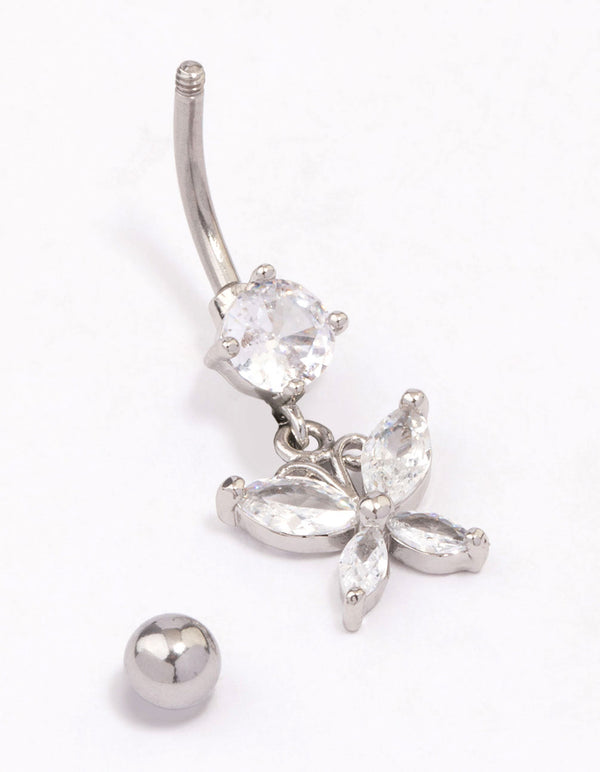 Surgical Steel Round Butterfly Drop Belly Piercing