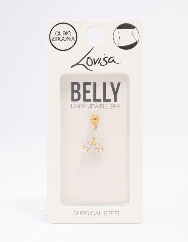 Gold Plated Surgical Steel Mini Marquise Fan Belly Ring