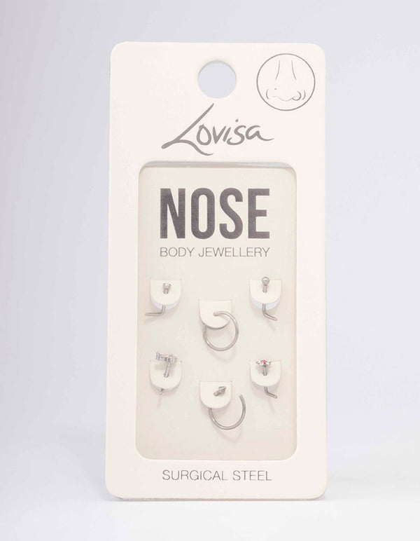 Surgical Steel Butterfly & Flower Nose Piercing 6-Pack