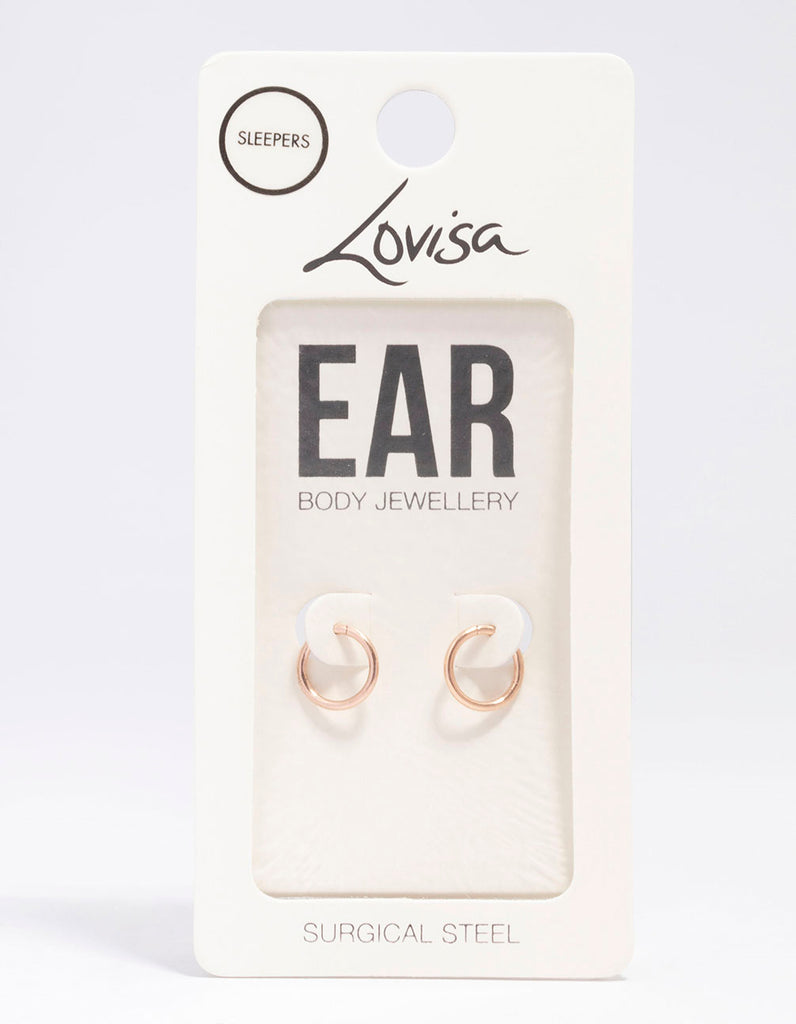 9ct Rose Gold Filled Oval Hoop Sleeper Earrings For Ladies & Girls - Patterned Band