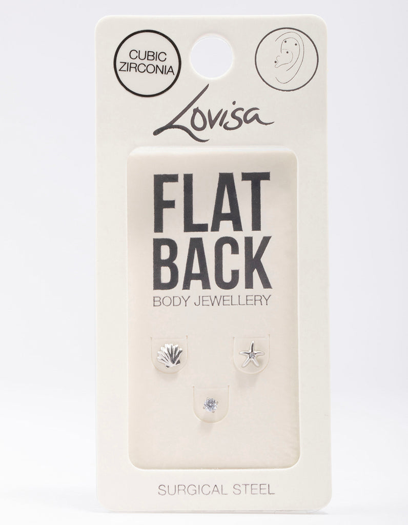 Surgical Steel Sea Shell Flat Back 3-Pack Lovisa