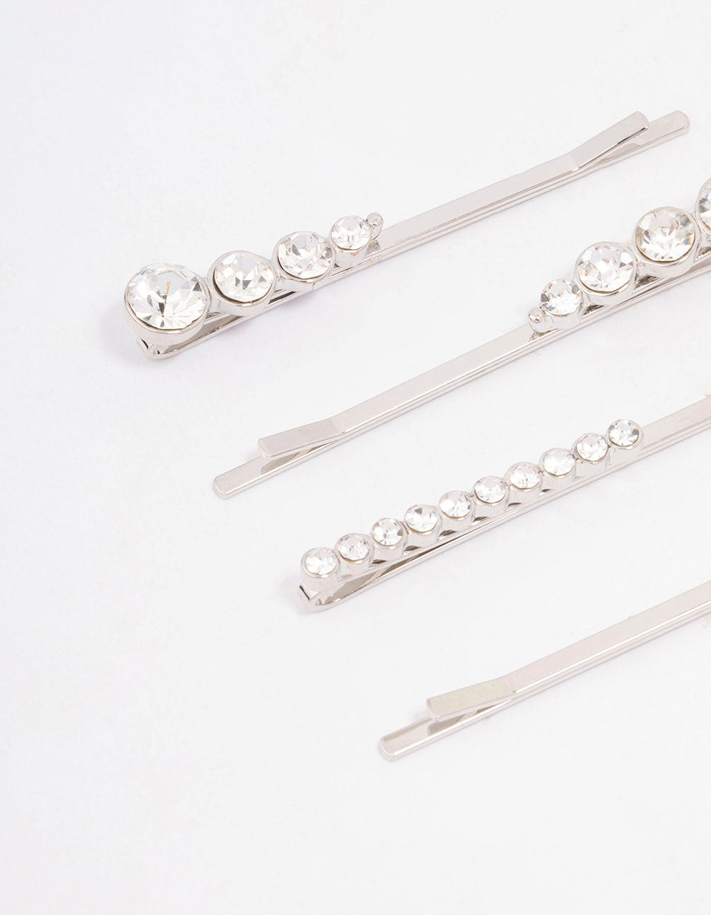Silver Mixed Diamante Hair Clip 4-Pack