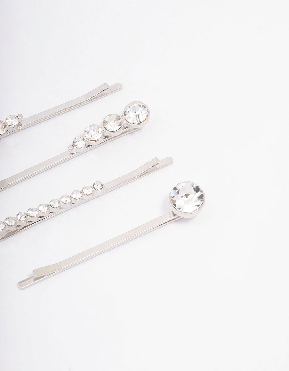 Silver Mixed Diamante Hair Clip 4-Pack