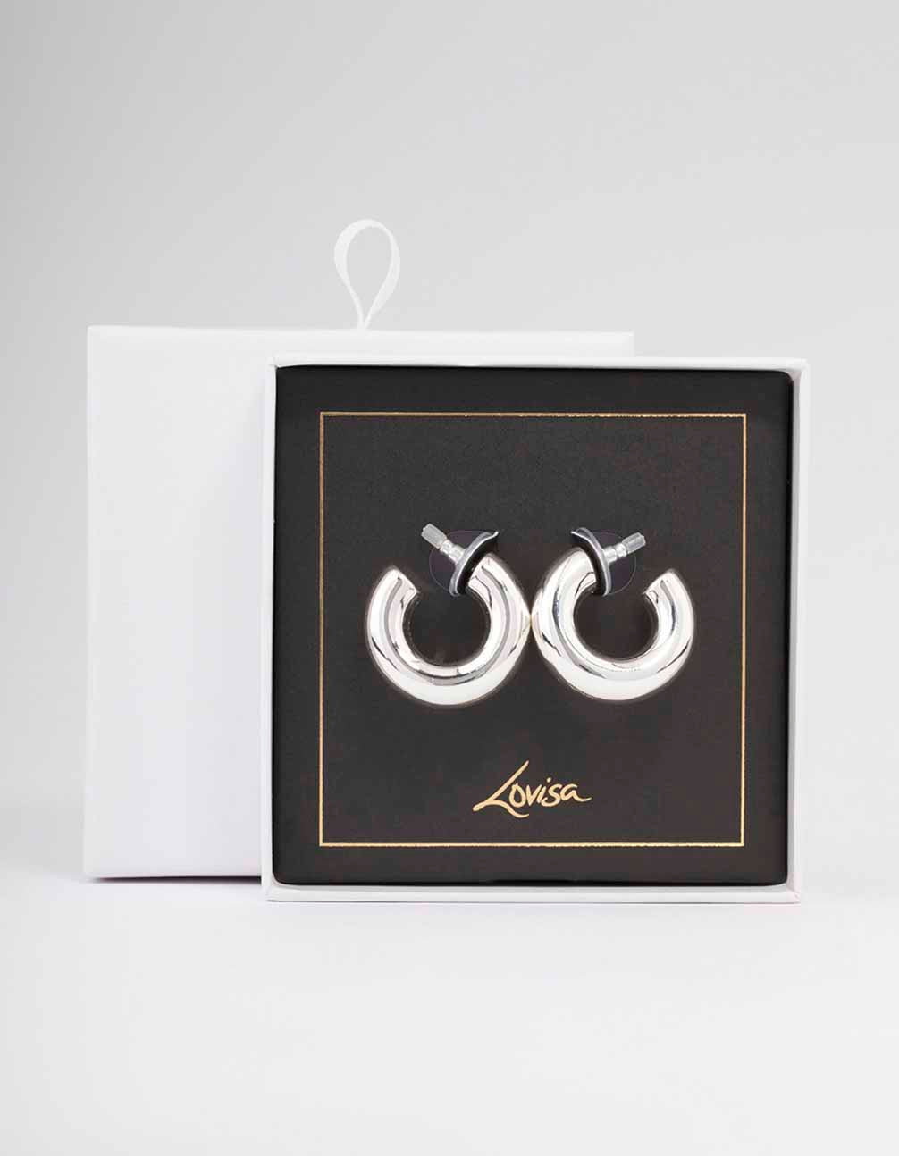 Silver Medium Chubby C-Shape Hoop Earrings