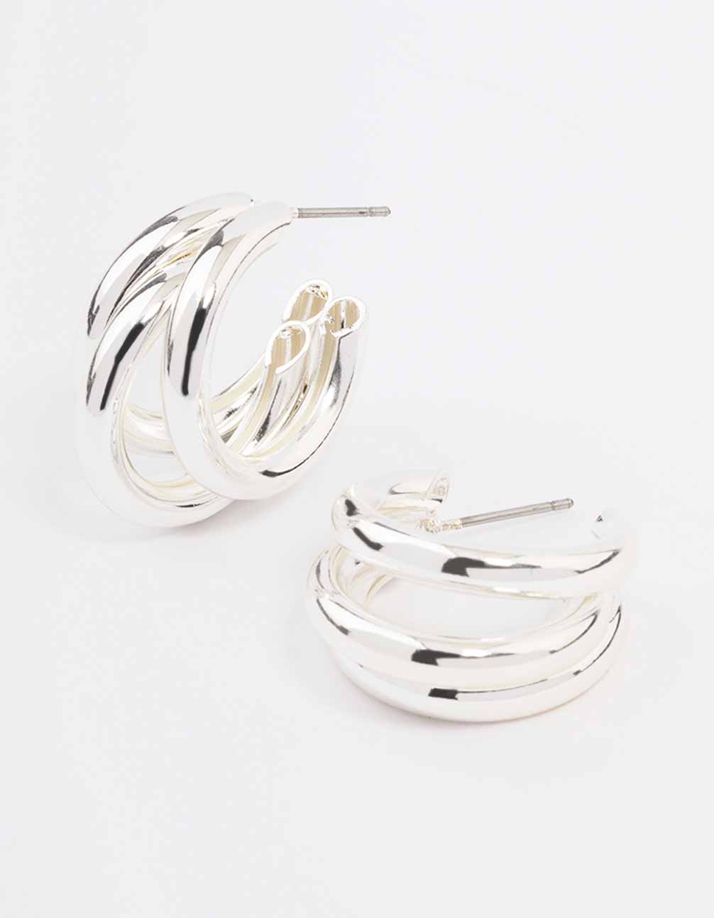 Silver Triple Illusion Hoop Earrings