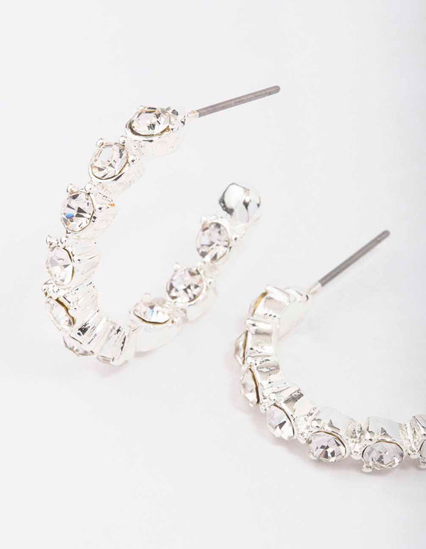 Silver Statement Diamante Hoop Earrings