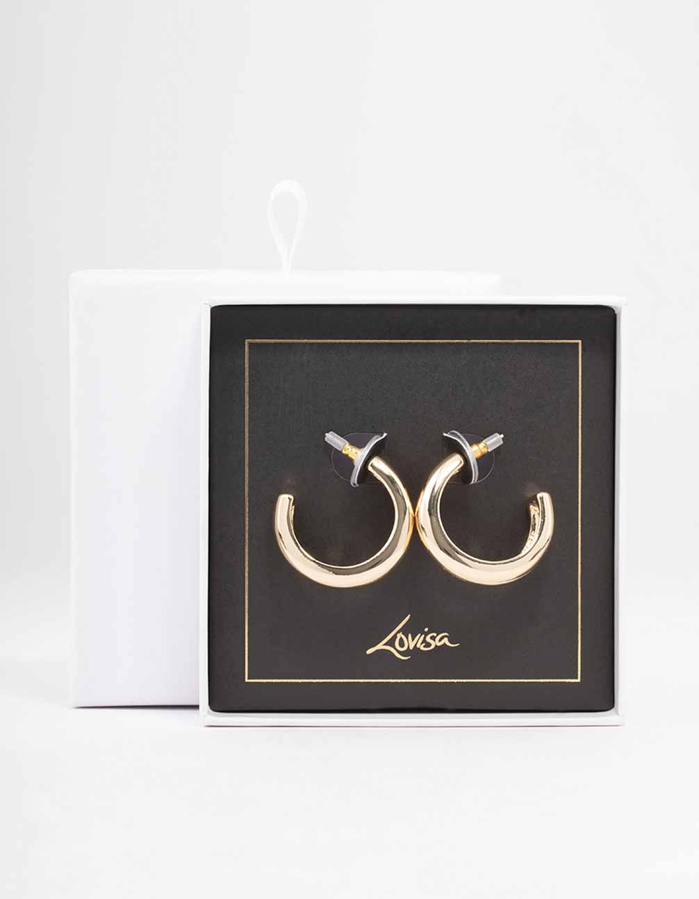Gold Plain C-Shape Hoop Earrings