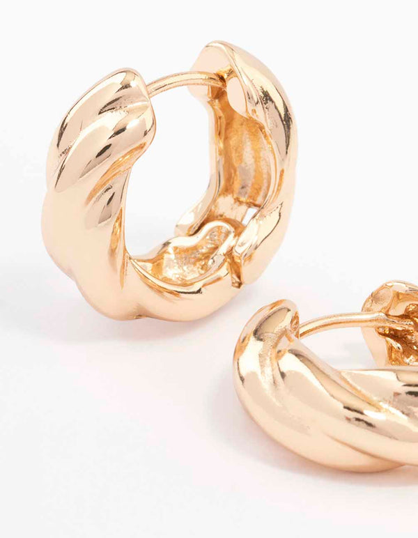 Gold Chunky Twisted Huggie Earrings