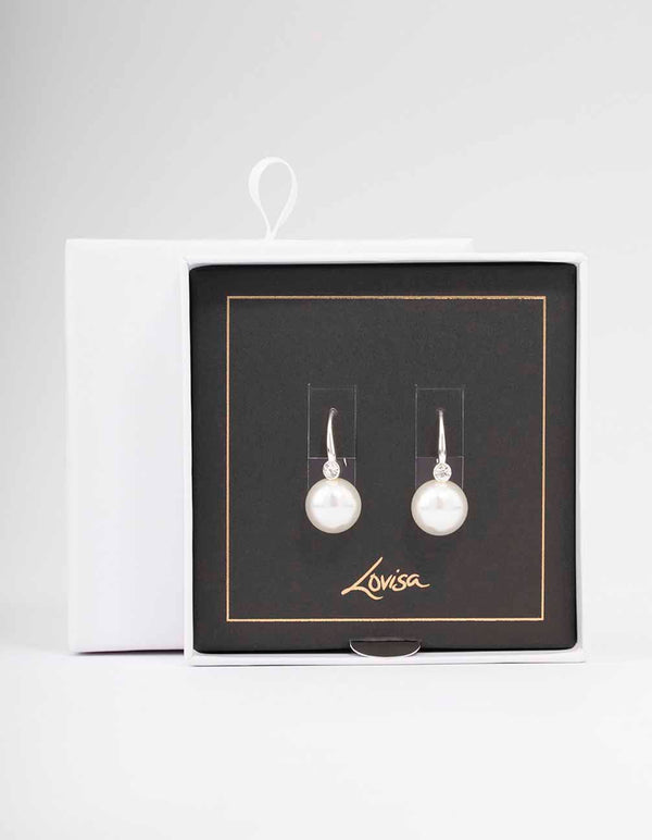 Silver Classic Diamante & Pearl Hook Drop Earrings