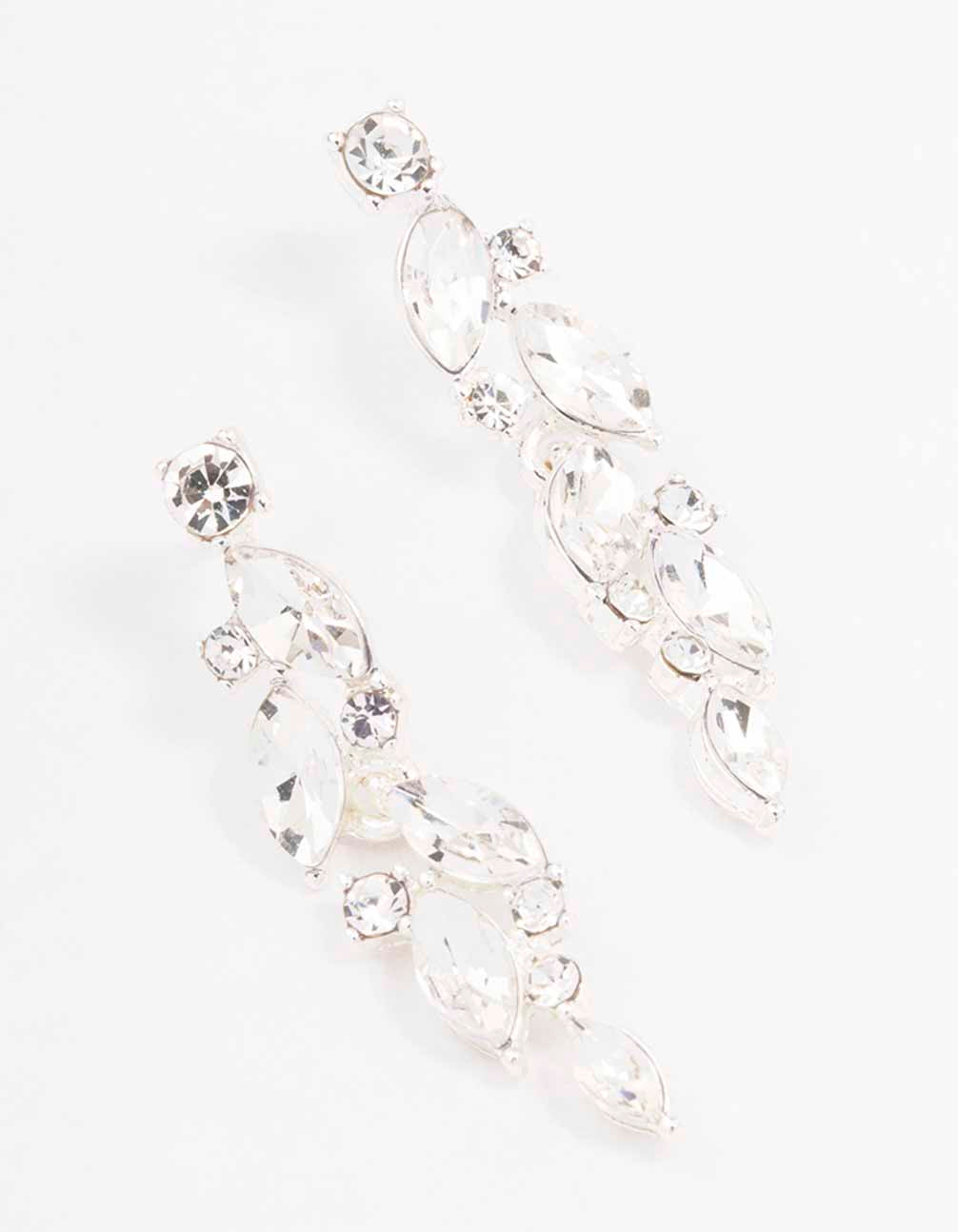 Silver Diamante Vine Drop Earrings