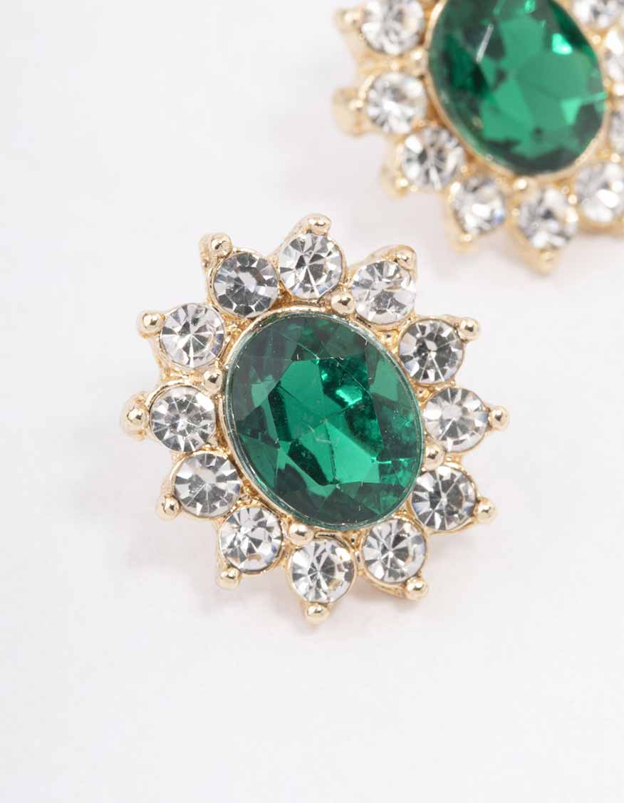 Gold Oval Diamante Stud Earrings