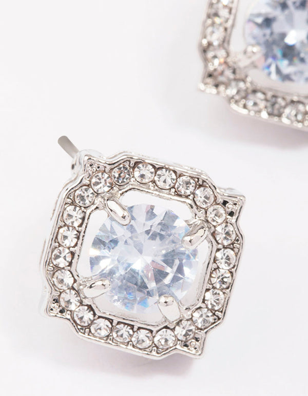 Silver Encased Diamante Stud Earrings