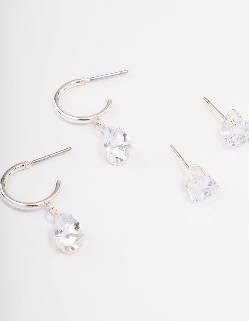 Silver Pear Diamante Stud & Huggie Earring Pack