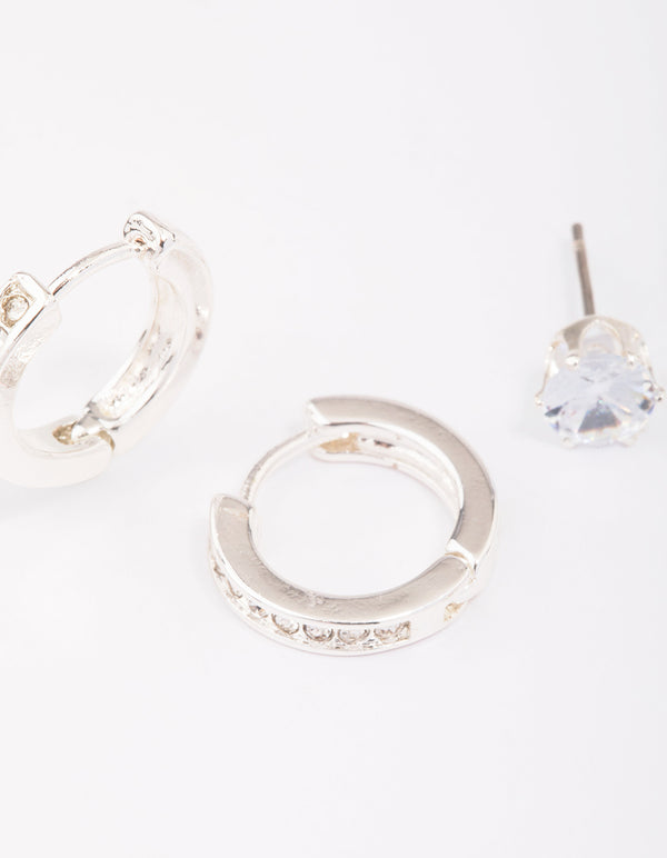 Silver Encased Diamante Earring Pack