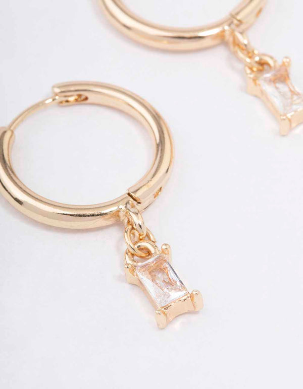 Gold Baguette Drop Huggie Earrings