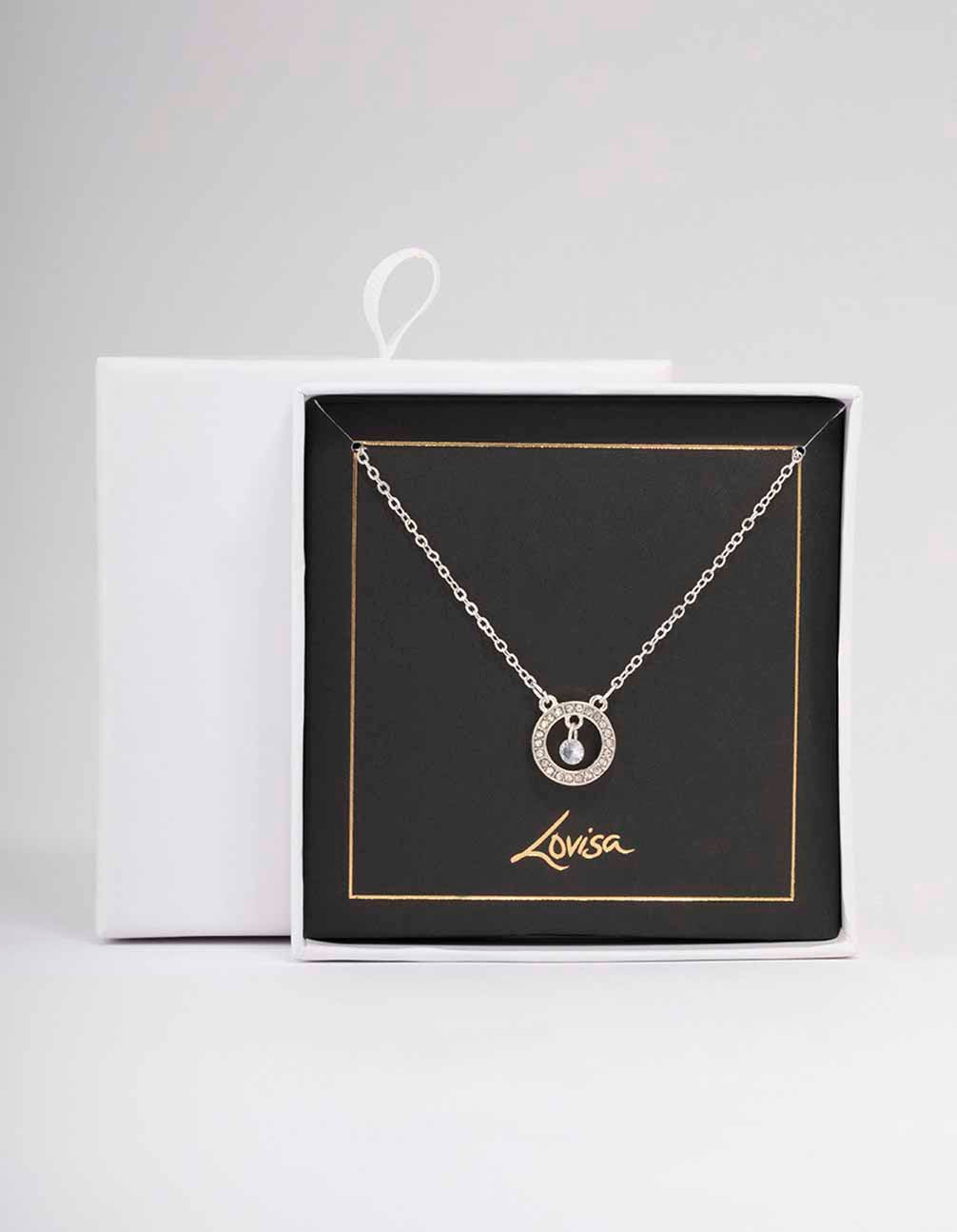 Silver Floating Diamante Circle Necklace