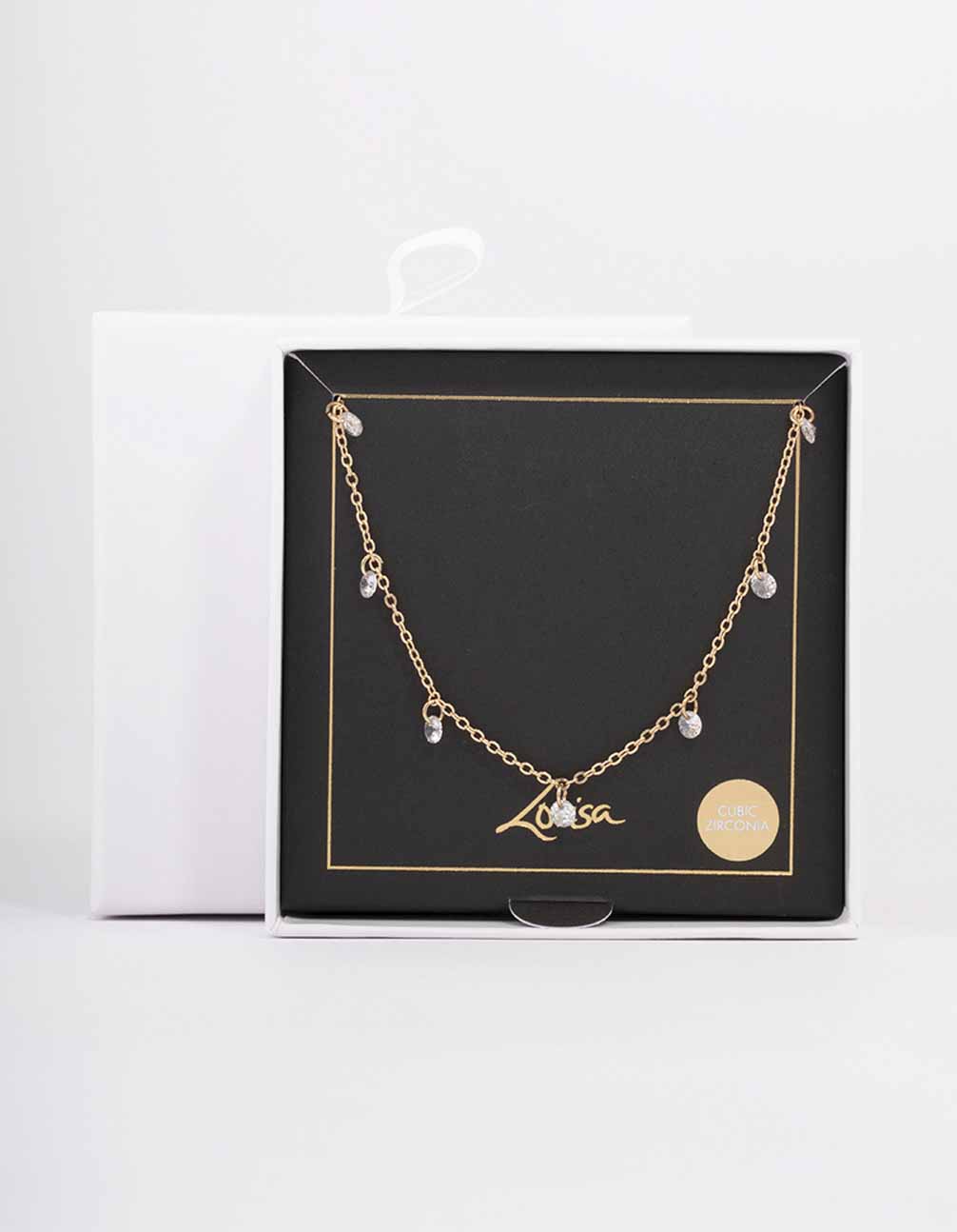 Gold Floating Diamante Droplet Necklace