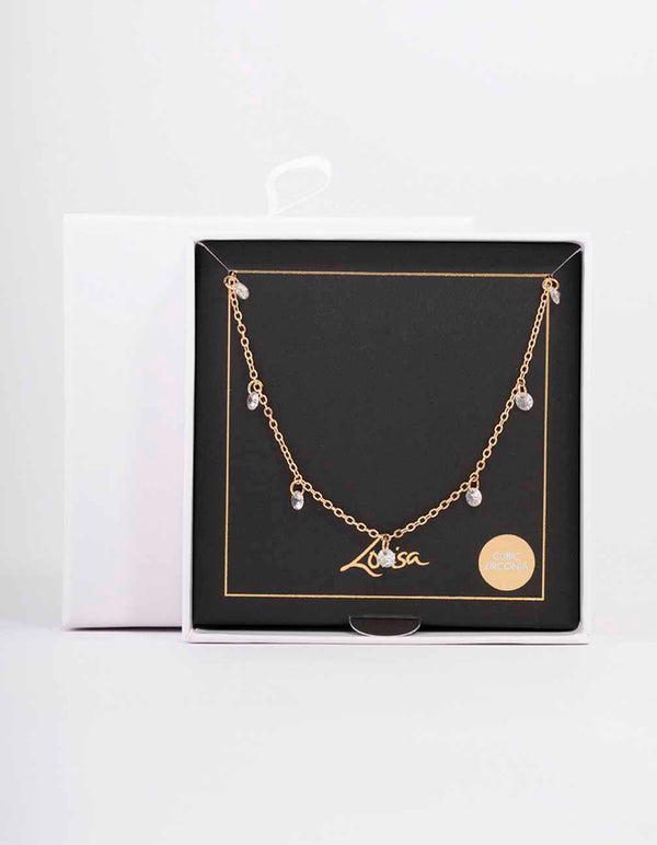 Gold Floating Diamante Droplet Necklace