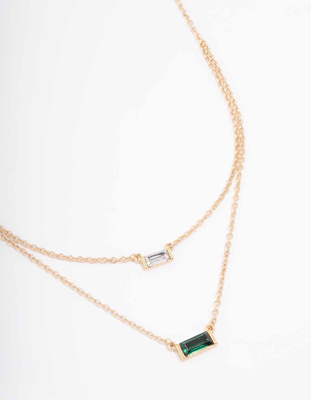 Gold Double Chain Baguette Necklace