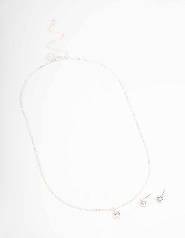 Silver Bezel Diamante Jewellery Set