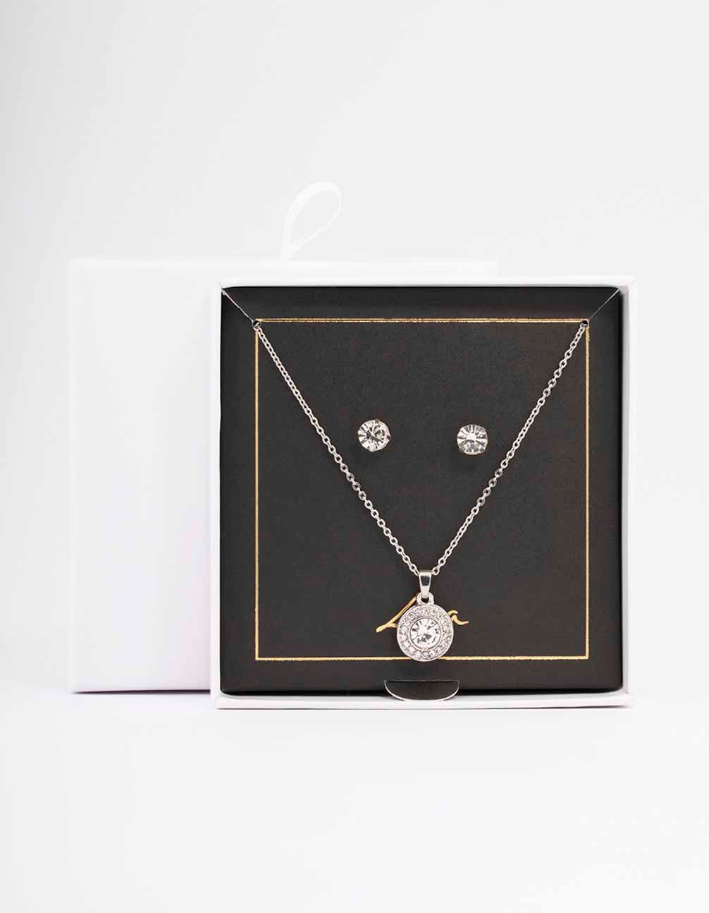 Silver Diamante Halo Jewellery Set