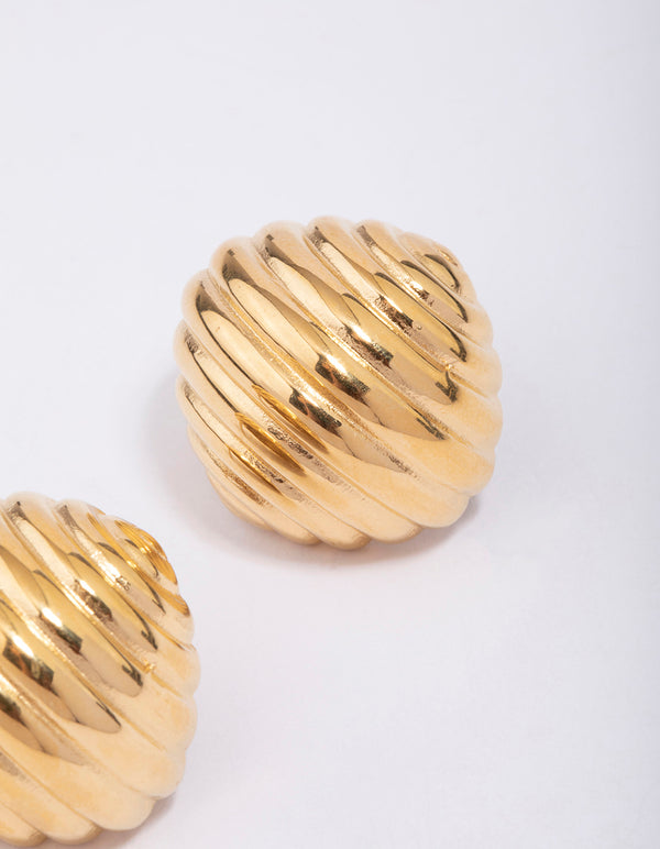 Waterproof Gold Plated Stainless Steel Croissant Textured Stud Earrings