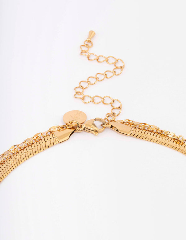 Waterproof Gold Plated Stainless Steel Multi Chain Cross Layered Necklace