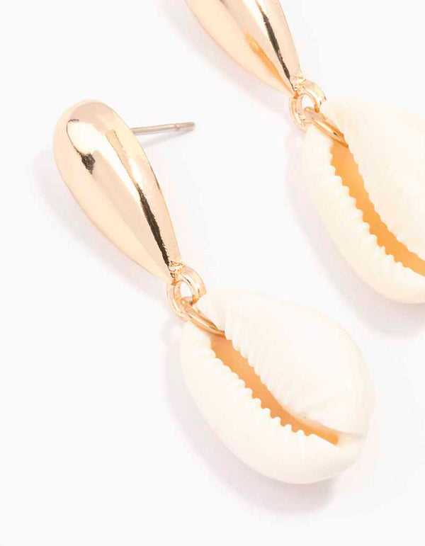 Gold Genuine Shell Textured Drop Earrings