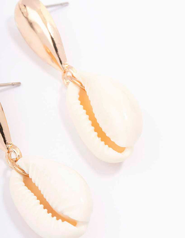 Gold Genuine Shell Textured Drop Earrings
