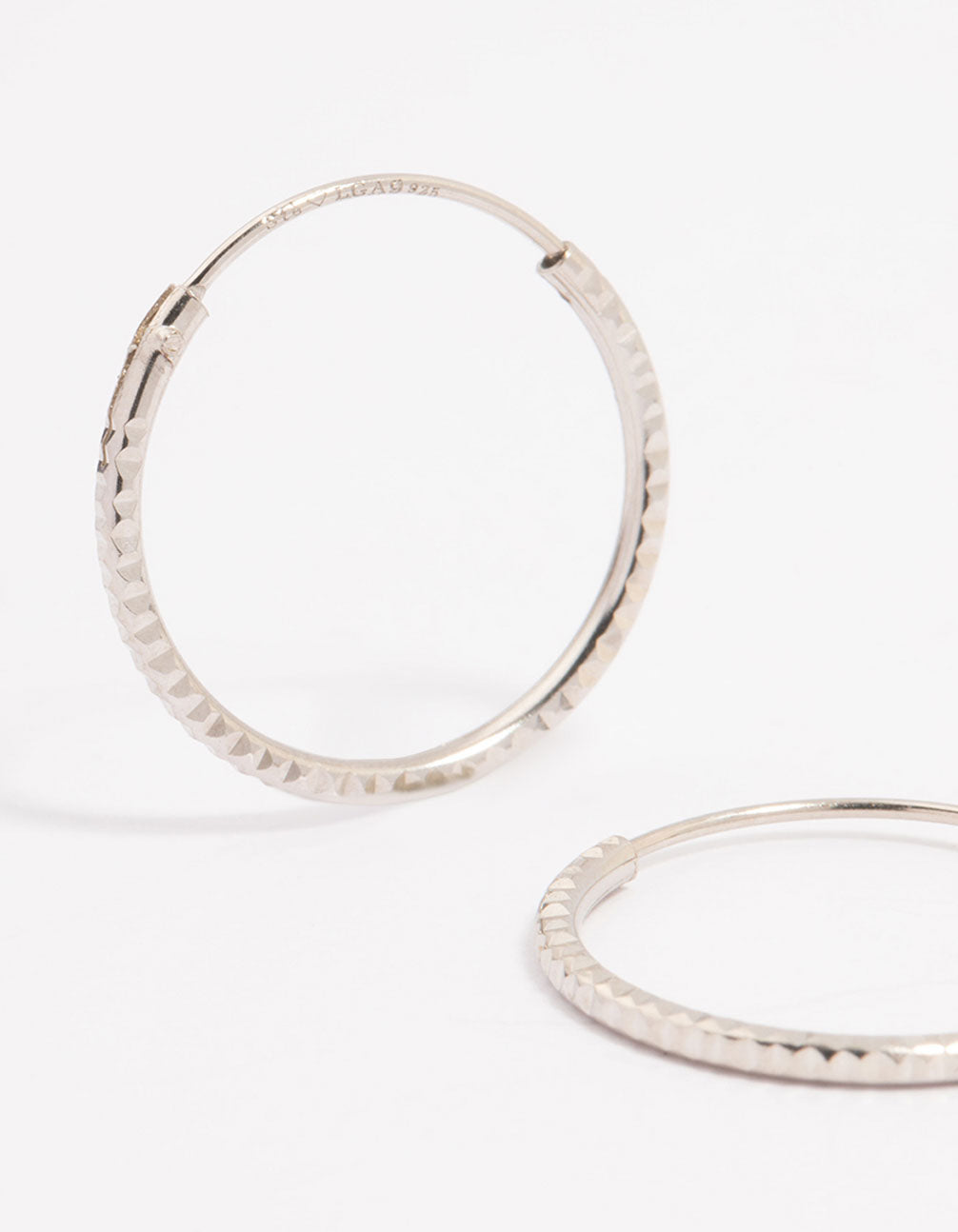 Platinum Sterling Silver Textured Hoop Earrings 15mm