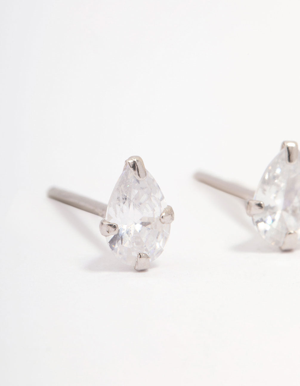 Platinum Sterling Silver Pear Cubic Zirconia Stud Earrings