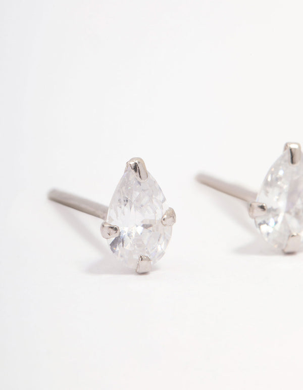 Platinum Sterling Silver Pear Cubic Zirconia Stud Earrings