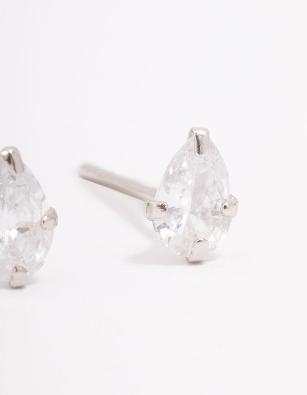 Platinum Sterling Silver Pear Cubic Zirconia Stud Earrings