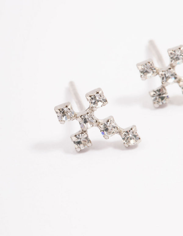 Platinum Sterling Silver Cross Cubic Zirconia Stud Earrings