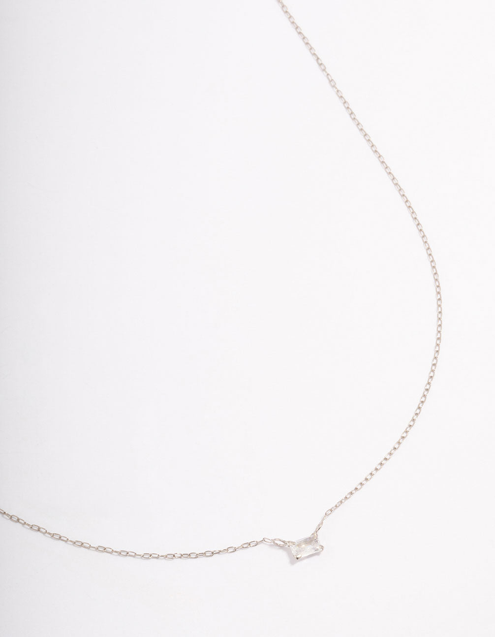 Platinum Sterling Silver Baguette Cubic Zirconia Pendant Necklace