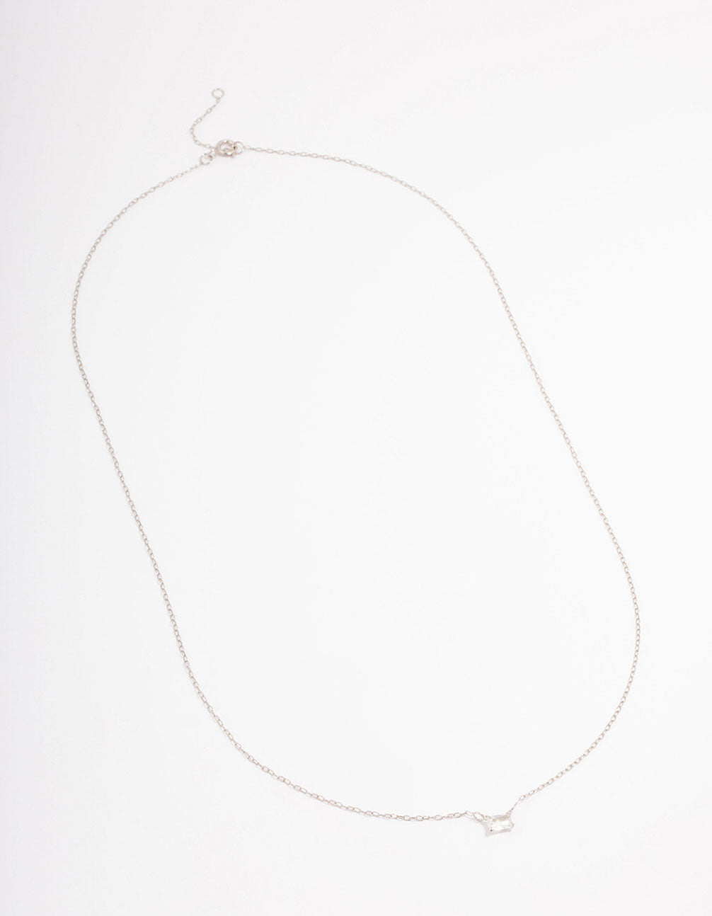 Platinum Sterling Silver Baguette Cubic Zirconia Pendant Necklace