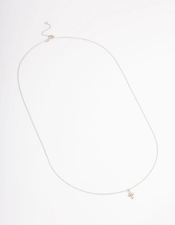 Platinum Sterling Silver Cross Cubic Zirconia Pendant Necklace