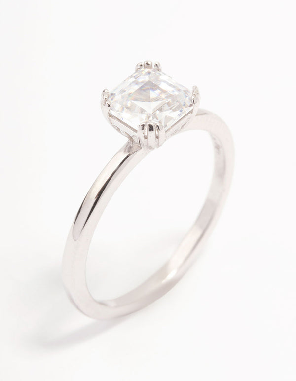Platinum Sterling Silver Princess Cubic Zirconia Ring