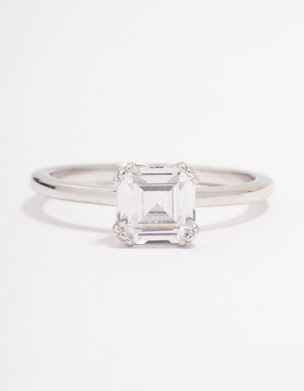 Platinum Sterling Silver Princess Cubic Zirconia Ring
